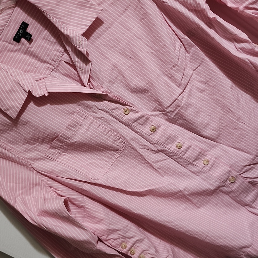 Talbots 2Xp Pink & White Striped Shirt